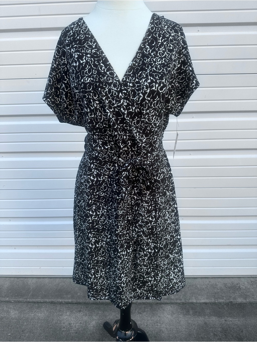 Nine West Black & White Printed Midi Wrap Dress